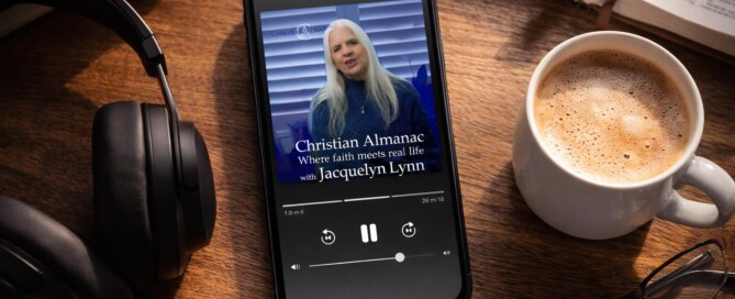 Christian Almanac podcast on a cell phone